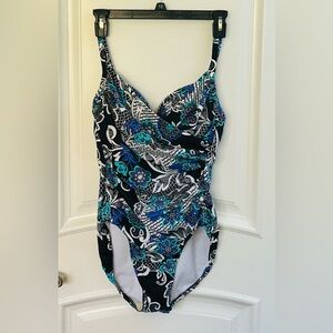 Swim Solutions Black Ruched Surplice Mio One Piece Swim Suit